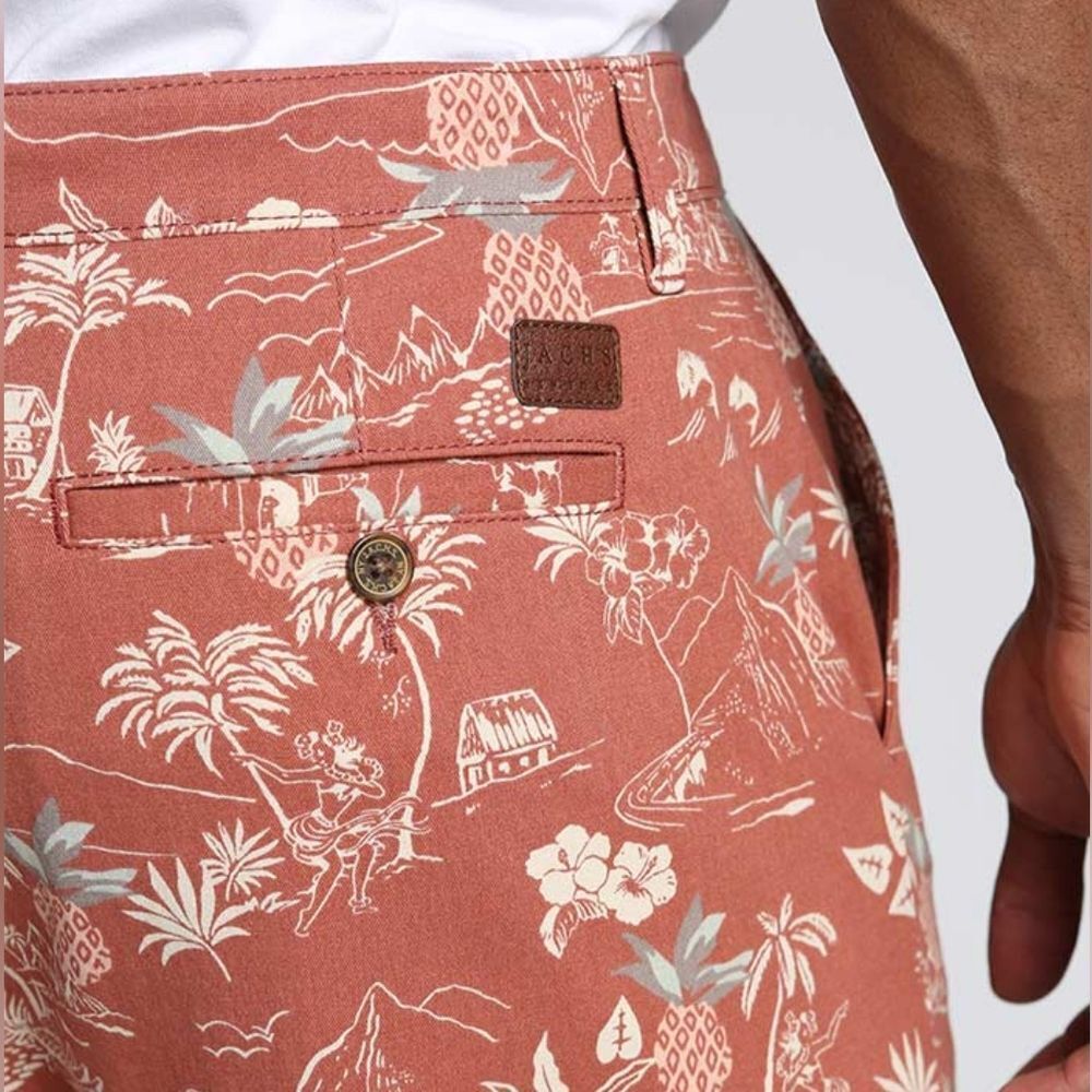 Jachs NY Stretch Twill Classic Chino Golf Preppy Shorts, Red Hawaiian Tropical - Picture 2 of 12